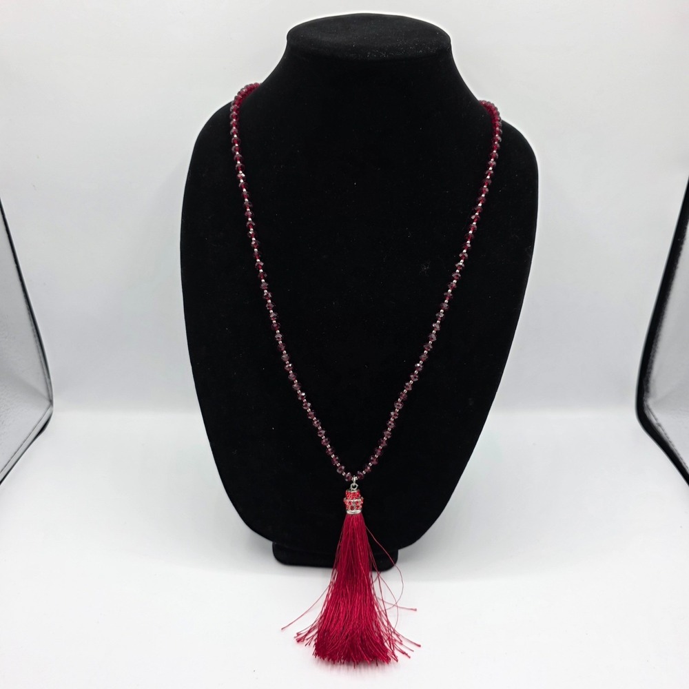 Fashion Bohemian Tribal Long Tassel Pendant Red Crystal‎ Necklace For Women 46"